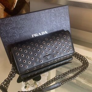 Prada Calf Ring Wallet with chain